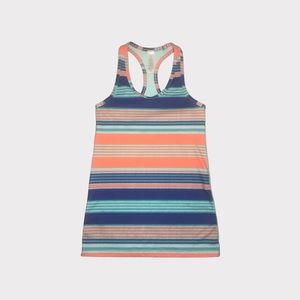 Ivivva By Lululemon Keep Your Cool Orange & Blue Striped Racer Tank Top